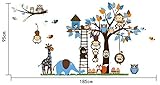 Colorfulworld® XXXL! Dschungel-Zoo: Affe Giraffe Elefant & Eule Wandtattoo Wandaufkleber Wandsticker Kinderzimmer Geschenk Gr.60*90cm x2pcs - 5