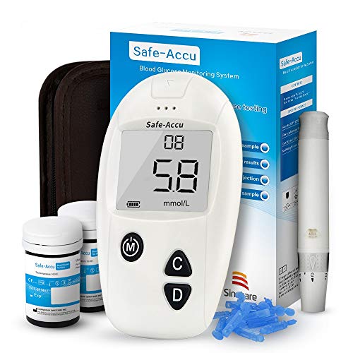 Diabetes testing kit/blood glucose monitor safe accu/blood glucose sugar test kit with codefree strips x 50 & painfree lancets x 50 & case for uk diabetics -in mmol/l