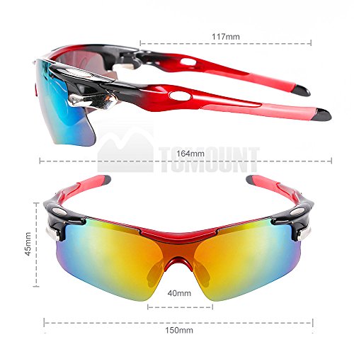 Radbrille, TOMOUNT Fahrradbrille Sonnenbrille mit 5 Wechselgläsern Sportbrille für Radfahrer + Gürteltasche , ideale UV400 Brille für Radsport - 4