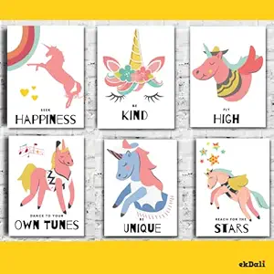 EKDALI Funky Unicorn Motivational Wall Art Wall Decor Posters Unframed Posters For Kids (Unicorns, Multicolor, 6x 8, 6)