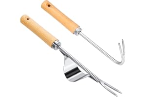 Morocket 2 Stück Unkrautstecher Edelstahl, Unkrautjäter mit Holzgriff, Handjätgerät für Den Garten, Wurzeljäter Gartengerät, Effektives Manueller Weeder für Graben, Jäten, Lösen