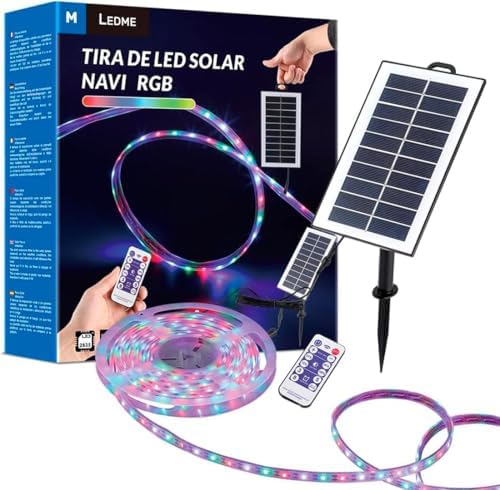 M Ledme - Striscia LED solare esterna giardino IP68 sommergibile, 5m 300 LED, luce LED multicolore, con kit di installazione per piastra solare, per giardino, casa, decorativa