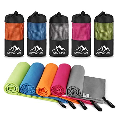 Awroutdoor Asciugamano Microfibra Set, Spiaggia Si asciuga Rapidamente Super Assorbente Asciugatura Rapida, Facile da Trasportare perfettoper Yoga, Fitness, Spiaggia, Palestra