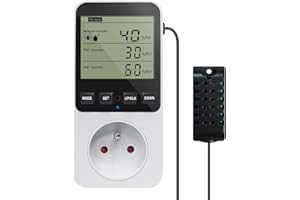 KETOTEK Digital Contrôleur Humidité/Température, Prise Hygrostat avec Sonde, Regulateur D'humidité 230V avec Alarme pour Incubateur Serre Humidificateur Déshumidificateur