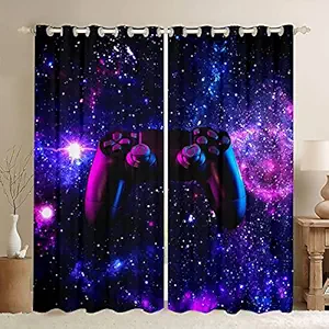 Castle Fairy Gaming Curtains Purple Galaxy Window?Curtain?Panels for Children Boys Girls Game Room Decorative, Starry Sky Gamer Gamepad Window?Drapes Fashion Video Games Controller Curtain 38