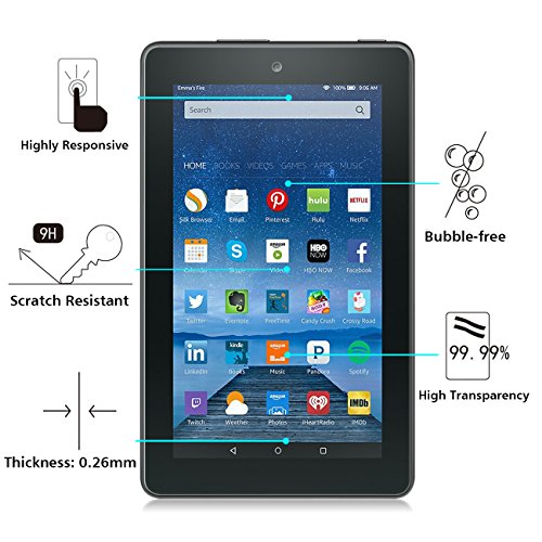 OMOTON Panzerfolie Schutzfolie für Fire-Tablet, 17,7 cm (7 Zoll) mit [9H Härte][ Anti-Kratzen][Kristall-klar][Bläschenfrei zu Montage][lebenslange Garantie] - 2