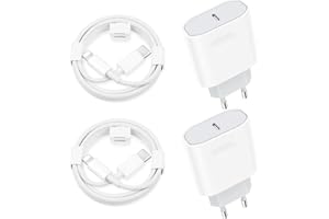 ROOSTON 2 Packs 25W Chargeur Rapide pour iPhone avec 2 Câbles de 2 Mètres Compatible avec iPhone 14/14 Pro/13/13 Pro/12/12 Pro/SE/11/11 Pro/XS Max/X/XR/8/7 AirPods iPad, USB C Prise Secteur, Adaptateur