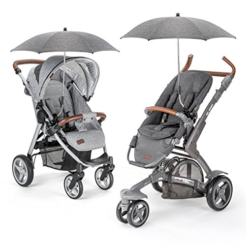 Universal Sonnenschirm Sonnenschutz für Kinderwagen & Buggy – UV Schutz 50+ / 73 cm Durchmesser / biegsam / Universalhalterung für Rund- und Ovalrohre – Melange Grau - 6