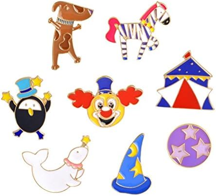 Fun Daisy 8Pcs Fashion Cartoon Circus Troupe Clown Zebra Enamel Brooch Pin Badge Lapel Pins Set Clothing Ornament