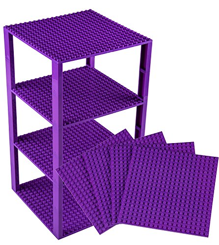 Premium Purple Stackable Base Plates - 4 Pack 6" x 6" Baseplate Bundle with 30 Purple New and Improved 2 X 2 Stackers - Compatible with All Major Brands - Tower Construction