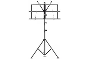 DEARBAG Notenständer aus Metall, stabiler Notenhalter mit einstellbarem Neigungswinkel & Notenklemmen, klappbarer Notenständer Höhenverstellbar, Notenhalter schwarz für Kinder & Erwachsene