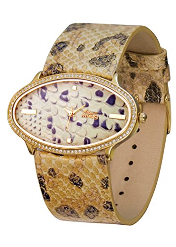 Moog Paris Safari Damen Uhr mit Beigem und Braunem Zifferblatt, Swarovski Elements & Beigem und Braunem Armband aus echtem Leder – M44146-701