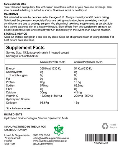 Primal Collagen + Vitamin C by LLS | Hydrolysed Bovine Collagen plus Vitamin C for Enhanced Collagen Production | Paleo/Primal Friendly | Gluten/Dairy Free | 456g / 30 Servings | Unflavoured | UK Made