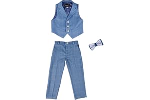 YAOTT Gentleman Abiti Bambini Ragazzi Smoking Abiti Estate Abbigliamento Set, Ragazzo Abito Scozzese Formale Elegante per Feste Battesimi Matrimoni Cerimonia,Completo Gilet Estivo per 2-12 Anni