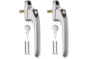 Bwintech 2 Pcs in-Line Satin Chrome UPVC Zinc Alloy Window Handle, 43mm Spindle for Indoor and Outdoor UPVC Window