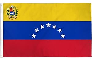 Az Flag - Drapeau Vénézuela Ancien Avec Ecusson - 90x60 cm - Drapeau Vénézuelien 7 Étoiles 100% Polyester Avec Oeillets Métalliques Intégrés - Pavillo