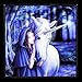 Produktbild Fantasy Hochglanz Bild Elfe mit Einhorn - Solace | Kunstdruck mit Resin versiegelt - 25x25 cm, Motiv von Anne Stokes