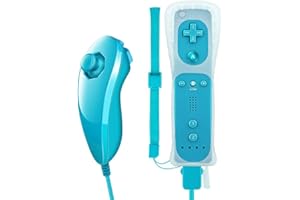 YiYunTE 2 In 1 Telecomando Motion Plus per Wii e Wii U Game Remote Controller Motion Plus e Nunchuk Controller per Wii e Wii U con Custodia in Silicone e Cinturino da Polso - Azzurro