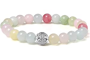 MetJakt Naturelles 8mm Pierres Bracelet précieuses de avec Cristal Bangle en perles avec pendentif en Argent Sterling 925 Pendentif Double Bonheur