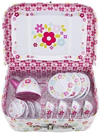 Childrens Retro Floral Tin Tea / Picnic Set with matching Laminated Case