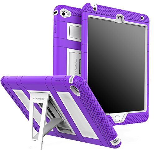 MoKo Hülle für iPad Mini 4 - Silikon + Weiss Hart Polycarbonat Protector mit faltbarem Kickstand Schutzhülle Case mit Standfunktion für Apple iPad Mini 4 7.9 Zoll IOS 2015 Genaration Tablet, Violett