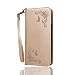 Produktbild Samsung Galaxy A3 2016 Hülle Leder Handtasche Mode Blumen Schmetterling Muster Weiblich LederHülle Brieftasche Stoßfest HandyHülle für Samsung Galaxy A3 2016 A310 Schutzhülle Handytasche Flip Ledertasche Elegant Schutz Magnetverschluss Schale Tasche Standfunktion Karteneinschub, Gold