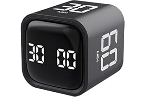 Qumox Minuteur Pomodoro Cube – Minuteur de Productivité avec Comptes à Rebours 5/10/30/60 Min, Alerte Sonore et Vibration Réglable, Chronomètre Intelligent pour Bureau, Études, Tâches, TDAH