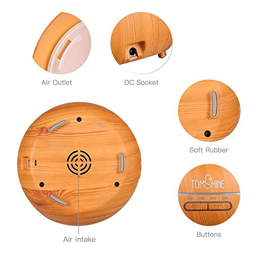 TOMSHINE 400ml Aroma Diffusor Luftbefeuchter Humidifier Holzmaserung mit 7 Lichtfarbe Niedrigwasserschutz für Aromatherapie Wohnzimmer - 7