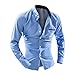Produktbild Herren Shirts, manadlian 2017 New Fashion Herren Business Casual Lange Ärmel T Shirt Dots Druck Büro Revers Hals Tops passt, himmelblau, L