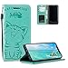 Produktbild HMTECH Galaxy A6 Plus 2018 Hülle Nettes reizendes Lächeln Cat Prägung Flip Bookstyle Wallet Tasche Brieftasche Standfunktion Karten Slot Etui Case für Galaxy A6 Plus 2018,Green Smile Cat