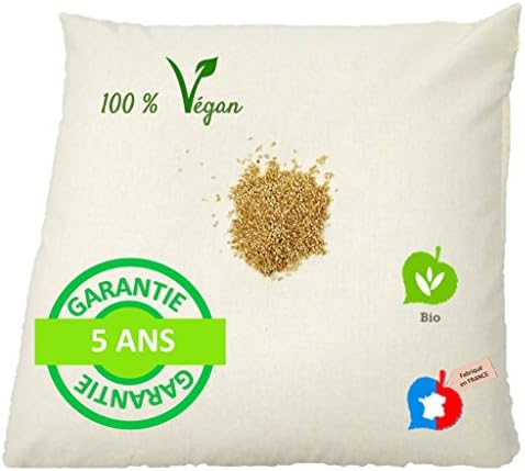 La Cocarde Verte – Ergonomic Shape – Natural Compounds for Cervical Pain, Joint and Organic Millet Pillow Perfect for Back of the head, neck or Natural Sleep – Square Pillowcase, 50 x 50 cm
