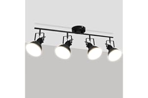 HiBay LED Ceiling Spotlight 4 Bulbs E27 Ceiling Light Bedroom Vintage Black White Ceiling Light Living Room Swivelling Max. 60 Watt Bulb Not Included
