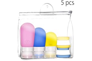 CNYMANY 5 Piezas Botellas de Viaje Contenedores Tarros de Crema de Silicona a Prueba de Fugas para la loción de champú con Estuche de tocador