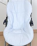 Acolchada. Transpirable. Colchoneta para silla de paseo reversible rayas y cuadros celeste. Funda silla de coche. Mundi Bebé.
