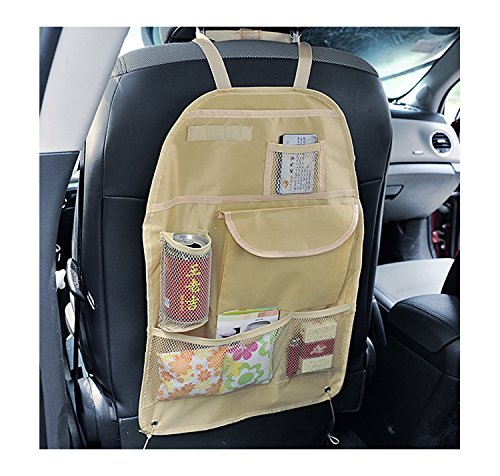 Pechon Beige High quality Waterproof fabric Car Auto Vehicle Seat Side Back Storage Pocket Backseat Hanging Storage Bags Organizer litter Bag Pouch,Multi-function car back bag