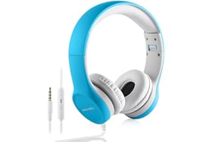 hisonic kinderkopfhörer ab 3 Jahre, Kabel kopfhörer für Kinder Leicht kopfhörer mit Laustärkebegrenzung, Musik-Sharing-Funktion, Mikrofon Verstellbare Kinder Headset für Jungen und mädchen (Blau)