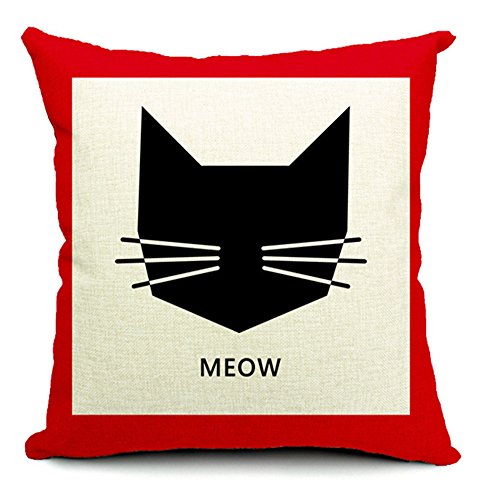 Vanki cute animal serial Cotton Linen Square Decorative Throw Pillow Case Cushion Cover 18 x 18 inches ,meow lovely black cat pattern