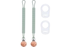 ABirdon Schnullerkette aus Silikon,Baby für Mädchen und Jungen, 2 Stück Schnullerketten Clips mit 2 Stück Silikonring, passend für alle Schnuller Babyzähne, Lätzchen, Dreieckstuch Sauger, B-2 Grün