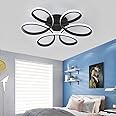 XEMQENER LED Ceiling Light, Modern 74W Ceiling Lights Fixture Elegant Flower Design, Acrylic Flush Mount Chandelier Pendant Light for Living Room Bedroom Dining Room, 6000K Cool White Light Only,Black