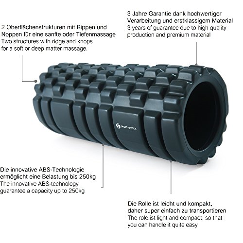 Profi Faszien Rolle „Happy Roll“ von Sportastisch :: hochwertige Massagerolle in geprüfter Qualität :: exklusiv 2 verschiedene Zonen :: mittlerer Härtegrad, ideal für Einsteiger oder Fortgeschrittene :: Belastbarkeit bis 200kg :: Übungsanleitung & E-book INKLUSIVE :: ideal zur Behandlung schmerzender Faszien :: optimale Faszienrolle für Rücken, Wirbelsäule und Schultern: inklusive 3 Jahren Sportastisch Produktgarantie - 3