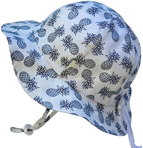 Unisex Packable Toddler Sun Protection Hat 50 UPF, Adjustable, Stay-on Tie (M: 6-30m, Floppy Hat: White Pineapple)