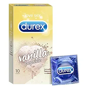 Durex Vanilla Popsicle Flavoured Condoms for Men - 10 Count |Suitable for use with lubes & toys