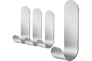 SAIZONE 4 Pièces Crochet Adhésif en Acier Inoxydable,Crochets Auto-adhésif Crochet,pour Serviette,Clés,Maison,Cuisine, Salle de Bain,Anti-Rouille et étanche