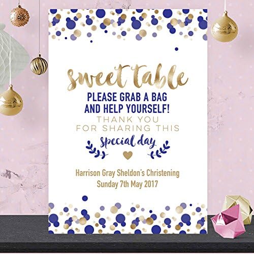 Personalised Sweet Table Sign Poster in Navy Blue & Gold Confetti SB8