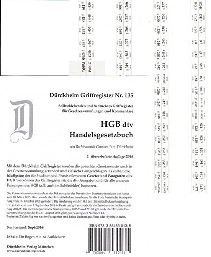 HGB im dtv (2017) Dürckheim-Griffregister Nr. 135: 64 bedruckte Aufkleber