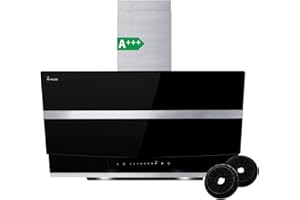 KKT KOLBE Cappa aspirante 80 cm | Cappa Cucina Inclinata | acciaio inossidabile | vetro nero | auto spegnimento | Operazione di tocco | HERMES8005S