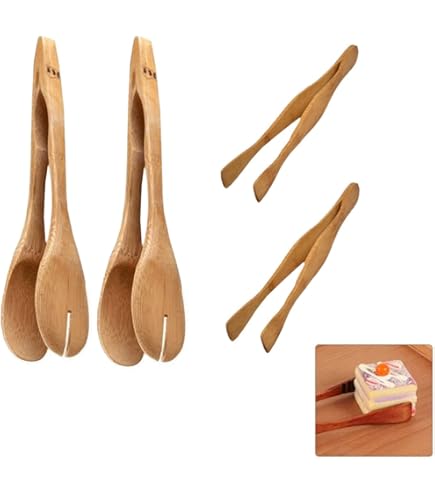 12 Pinze In Bambù Per Cucina - Dritte E Curve Per Grigliare, Tostare E Cucinare - Naturali E Resistente Al Calore - Foto 3