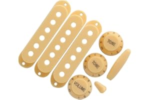 FLEOR 50/50/52 mm Single Coil Pickup Covers e 2 toni, 1 volume manopole di controllo in plastica Set 5-Way Switch Tip (stile incrociato) & Whammy Bar Tip per ST, crema