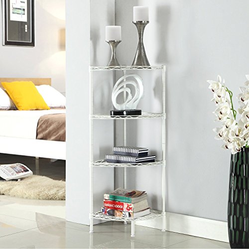 HOMFA Eckregal metall Küchenregal Badregal Standregal aus mentall Material höhenverstellbar 4 Ablagen 30x30x90cm belastbarkeit 100kg Weiß - 6