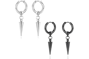 JYNXOR 2 Paires Boucles d'Oreilles Homme Acier Inoxydable Boucles d'Oreilles Créoles Boucles d'Oreilles Pendantes Piercing Cartilage Boucles d'Oreilles pour Hommes Femmes(Noires,Argent)